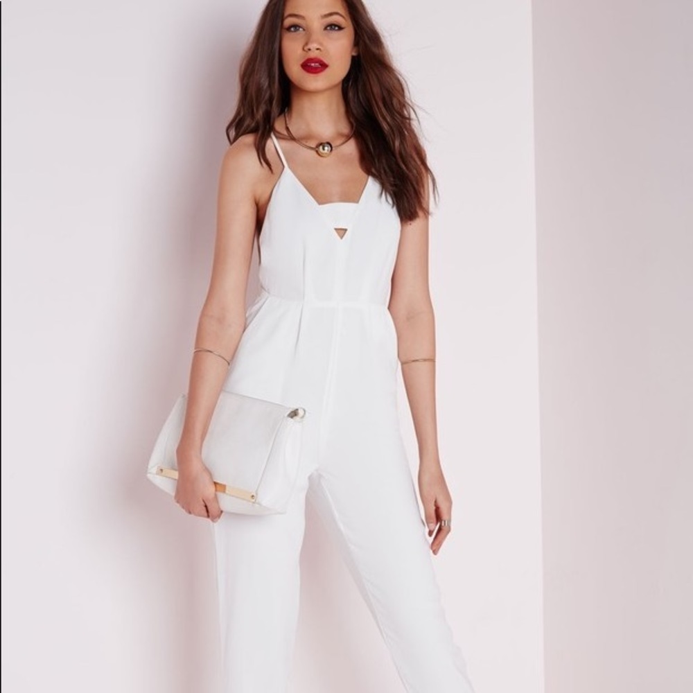 Plunge Insert Strappy Jumpsuit White